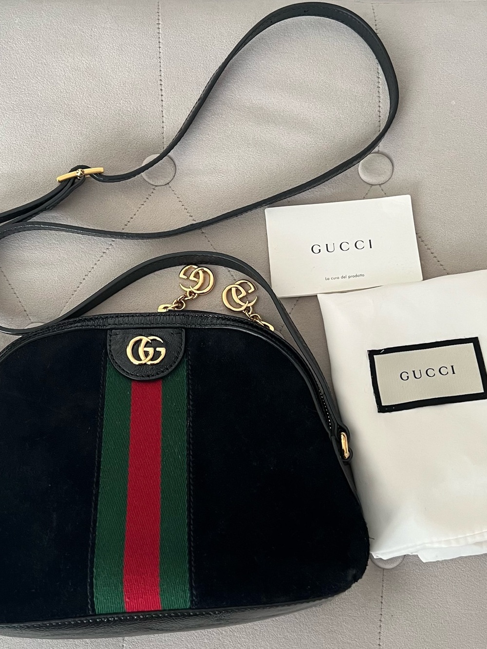 Gucci Ophidia Dome Black Suede Shoulder Bag